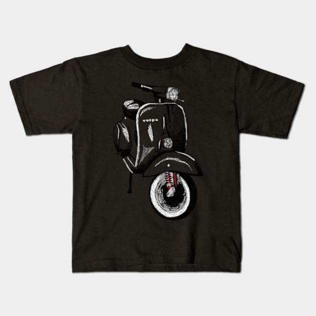 Vespa scratched and scrumble line art Kids T-Shirt by satu_empat